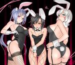  animal_ears aqua_eyes ass black_hair blue_hair blush bow bowtie breasts brown_eyes bunny_ears bunny_girl bunny_tail bunnysuit cleavage detached_collar fishnet_legwear fishnet_pantyhose fishnets forehead_tattoo garter_straps gloves large_breasts long_hair multiple_girls open_mouth original pantyhose red_eyes ryuki@maguro-ex short_hair sideboob small_breasts sweat tail thighhighs twintails white_hair wrist_cuffs 