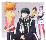  3girls ? ^_^ arms_behind_back asymmetrical_hair bangs belt between_legs black_hair black_legwear black_pants blush bow brother_and_sister brown_hair child closed_eyes crossed_arms dress drill_hair fanny_pack formal from_behind giggling gloves grin gyakuten_saiban gyakuten_saiban_5 hair_between_eyes hair_bow hair_ribbon hand_between_legs headset high_heels high_ponytail japanese_clothes jewelry kimono kizuki_kokone kizuki_mari kneeling labcoat mayuhiko3310 miniskirt mother_and_daughter multiple_girls necklace necktie no_nose orange_hair pants pantyhose pink_legwear pleated_skirt ponytail puffy_sleeves purple_hair ribbon short_dress siblings side_ponytail skirt smile spoilers suit swept_bangs thighhighs twin_drills twintails vest younger yuugami_jin yuugami_kaguya zettai_ryouiki 