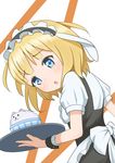  apron ayuha_taito blonde_hair blue_eyes fleur_de_lapin_uniform gochuumon_wa_usagi_desu_ka? highres kirima_sharo maid maid_headdress open_mouth short_hair solo tray 