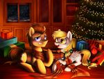  blonde_hair blue_eyes blush brown_fur brown_hair christmas christmas_tree chryseum cutie_mark derpy_hooves_(mlp) doctor_whooves_(mlp) duo equine female feral friendship_is_magic fur gift grey_fur hair holidays horse inside long_hair looking_back male mammal my_little_pony open_mouth pegasus pony presents scarf smile snow snowing teeth tongue tree window wings yellow_eyes 