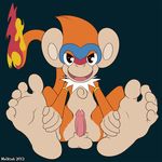  5_toes balls barefoot basic_background black_eyes cum erection feral fire flats foot_focus fur game happy hindpaw invalid_tag looking_at_viewer male mammal melkiah monferno monkey nintendo nude open_mouth paws penis plantigrade pok&#233;mon pok&eacute;mon precum primate simple_background smile soles spread_legs spreading teal_background toes tongue video_games 