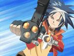  animated animated_gif arasaki_kyousuke b-daman bakukyuu_hit!_crash_b-daman bandage blue_hair choker gun male male_focus orange_eyes revolver screencap solo weapon 