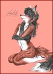  black_fur black_hair breasts brown_fur canine female fox fur hair hippiewolf looking_at_viewer mammal nipples nude smile solo traditional_media white_fur 