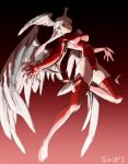  1girl angel_wings boots breasts commentary_request final_fantasy final_fantasy_tactics gloves head_wings highleg knife leotard long_hair nanpou_(nanpou0021) red_legwear red_leotard silver_hair solo thigh_boots thighhighs ultima_(fft) white_hair wings 