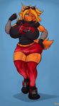  anthro avian big_breasts bird blaziken blue_eyes breasts clothed clothing fate female fingerless_gloves gloves hair legwear looking_at_viewer muscles muscular_female nintendo orange_hair pok&#233;mon pok&#233;morph pok&eacute;mon pok&eacute;morph solo stockings thick_thighs video_games wyntersun 
