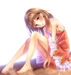  :o atelier_(series) atelier_totori bad_id bad_pixiv_id barefoot blush brown_eyes brown_hair dress feet full_body head_tilt long_hair open_mouth sitting solo toes totooria_helmold white_background yasuno_(airy_light) 