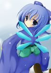  blue_eyes blue_hair cirno from_behind ice ice_wings japanese_clothes kimono looking_back solo t_(dyuhuhudyukusi) touhou wings 