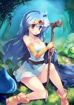  :d :o ahoge ankle_boots bangs bare_shoulders belt blue_hair blush boots breasts bubble_slime cape circlet cleavage collarbone dragon_quest dragon_quest_iii dress elbow_gloves fantasy forest gem gloves grass hair_between_eyes holding large_breasts legs long_hair looking_at_viewer monster nature o_o on_ground open_mouth outdoors red_eyes sage_(dq3) short_dress sitting slime_(dragon_quest) smile staff strapless strapless_dress tokiame tree very_long_hair white_dress yellow_gloves 