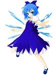  blue_eyes blue_hair bow cirno hair_bow ice ice_wings open_hand short_hair solo t_(dyuhuhudyukusi) touhou wings 