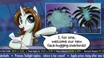  blue_eyes brown_hair dialog english_text equine facehugger facehuggers female feral friendship_is_magic hair horn horse karol_pawlinski mammal my_little_pony news news_presenter paper pony smoke text unicorn 