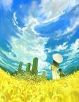  1girl cloud day dress flower grave original parasol pon_(cielo) sky umbrella 