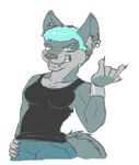  amazing breasts canine claws clothing female fenni fenrir fenris frozen_over grin hair jeans mammal piercing shirt short_hair solo tails tank_top wolf 