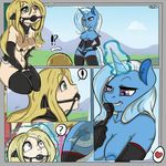  anthro anthrofied arnachy bdsm blonde_hair blue_fur blue_hair bondage bound breasts bridle comic cutie_mark equine female friendship_is_magic fur gag geeflakes hair horn horse human lesbian mammal my_little_pony piercing pony trixie_(mlp) unicorn 