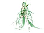  anthropomorphism boots breasts cleavage daive elbow_gloves green_hair long_hair pointed_ears pokemon red_eyes serperior skirt sword thighhighs weapon white 