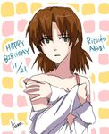  akagi_ritsuko alternate_hair_color birthday brown_hair green_eyes happy_birthday neon_genesis_evangelion neon_genesis_evangelion_(manga) text undressing young younger 