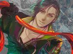  black_hair fa_zheng floral_background flower flower_background gloves jewelry male male_focus necklace shin_sangoku_musou solo 