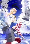  :3 @_@ absurdres anchor black_panties blonde_hair blush caibao elbow_gloves gloves hair_ornament hairband highres kantai_collection lifebuoy long_hair looking_at_viewer navel panties rensouhou-chan shimakaze_(kantai_collection) skirt socks solo striped striped_legwear thighhighs underwear white_gloves x&lt; |_| 