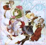  album_cover alternate_costume artist_request blonde_hair brown_hair character_request cover cover_page dancing eyes_closed front_ponytail green_hair guitar instrument kagiyama_hina leg_up lunasa_prismriver lyrica_prismriver merlin_prismriver multiple_girls touhou traditional_clothes traditional_costume violin wings 