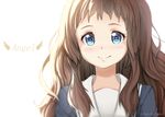  blue_eyes brown_hair commentary hews_hack kyoukai_no_kanata long_hair looking_at_viewer school_uniform serafuku shindou_ai smile solo 