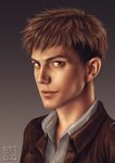  brown_eyes brown_hair gradient gradient_background jean_kirchstein looking_at_viewer male_focus realistic shingeki_no_kyojin simple_background smile solo trixia upper_body 