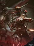  gun helmet mechanical no_humans rifle robot science_fiction snatti soldier solo sword weapon 