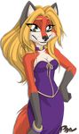  alpha_channel black_ears blonde_hair canine fox green_eyes hair looking_at_viewer mammal maxine_red plain_background purple_collar purple_dress royal-pain-in-the-ass smile solo transparent_background 