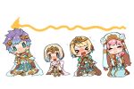  &gt;_&lt; 1boy 3girls armor blonde_hair blue_eyes blue_hair brother_and_sister cape chibi closed_mouth crown dress earrings eyes_closed fire_emblem fire_emblem_heroes fjorm_(fire_emblem_heroes) gradient_hair gunnthra_(fire_emblem) hair_ornament hrid_(fire_emblem_heroes) jewelry long_hair long_sleeves multicolored_hair multiple_girls nintendo open_mouth pink_hair short_hair shunrai siblings silver_hair simple_background sisters sitting smile spiked_hair tiara veil wavy_mouth white_background white_hair ylgr_(fire_emblem_heroes) 