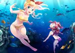  bad_id bad_pixiv_id bandeau barefoot bikini blonde_hair blue_eyes bubble coral fish freediving kanotuki long_hair marin_(umi_monogatari) multiple_girls ocean ponytail red_hair swimming swimsuit umi_monogatari underwater urin_(umi_monogatari) 