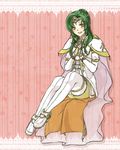  armor bad_id bad_pixiv_id boots cape elincia_ridell_crimea fire_emblem fire_emblem:_souen_no_kiseki green_hair hands_together heart one-one-mix pantyhose shoulder_pads sitting thigh_boots thighhighs tiara white_legwear yellow_eyes 