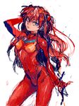  arm_up blue_eyes bodysuit hair_ornament long_hair neon_genesis_evangelion orange_hair plugsuit solo souryuu_asuka_langley tegaki turpentine_(pin) 