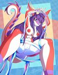  abstract_background anthro big_nipples blue_eyes breasts chair claws dragon female fur hair horn long_hair looking_at_viewer makeup navel nipples purple_hair purple_skin pussy red_fur red_skin scificat sitting smile solo spikes spread_legs spreading thick_thighs thighs white_fur white_skin 