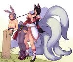  animal_ears anthro ball_gag balls big_breasts blush breasts canine clothing collar dickgirl duo erection female fox from_behind gag heels high_heels intersex iri-neko lapine league_of_legends leash mammal multiple_tails nipple_piercing nipples penetration penis piercing restrained riven sex torn_clothing video_games 