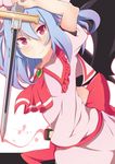 arm_up ascot bat_wings blue_hair bow brooch dutch_angle hand_on_hilt hat jewelry kan_lee looking_at_viewer mob_cap outline red_eyes remilia_scarlet scabbard sheath short_hair simple_background skirt skirt_set smirk solo sword touhou unsheathed weapon white_background wings 