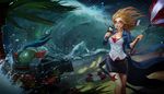  beach blonde_hair camera glasses hat janna_windforce league_of_legends long_hair nami_(league_of_legends) sand singed starfish storm teemo umbrella wave waves wet 