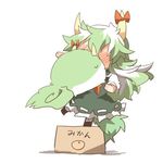  bad_id bad_twitter_id bestiality blush box cardboard_box caved ex-keine green_hair headbutt horns kamishirasawa_keine long_hair lowres on_box rebecca_(keinelove) ribbon selfcest standing_on_object sukusuku_hakutaku tail touhou yuri 