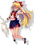  aino_minako armpits artemis_(sailor_moon) back_bow bad_id bad_pixiv_id bishoujo_senshi_sailor_moon blonde_hair blue_eyes blue_sailor_collar bow cat choker collarbone elbow_gloves elizabeth_(erika123) full_body gloves hair_bow half_updo high_heels highres long_hair looking_at_viewer magical_girl mask midriff navel red_bow sailor_collar sailor_senshi_uniform sailor_v school_uniform serafuku shoulder_pads simple_background skirt smile strappy_heels thigh_gap very_long_hair white_background white_gloves 