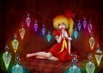  bad_deviantart_id bad_id barefoot blonde_hair blood checkered checkered_floor crystal dress flandre_scarlet p2ichigo red_dress red_eyes red_ribbon ribbon solo touhou wings 