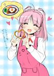  :d ^_^ apron blush closed_eyes cookie_cutter food heart kusunoki_chitose love_of_ren'ai_koutei_of_love! open_mouth pink_hair piyodera_mucha smile solo translated two_side_up 