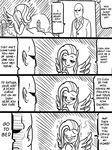 2013 anonymous bed black_and_white blush clothing comic dialog duo english_text equine female feral fluttershy_(mlp) friendship_is_magic hair half-closed_eyes horse human inside long_hair male mammal monochrome my_little_pony pegasus pony text wings 