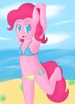  anthro anthrofied beach bikini blue_eyes camel_toe child cutie_mark female friendship_is_magic hair human humanized looking_at_viewer mammal my_little_pony outside pink_hair pinkie_pie_(mlp) seaside solo swimsuit young 