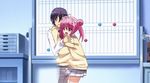  1boy 1girl amakusa_kanade animated animated_gif double_bun hakoniwa_yuragi hug ore_no_nounai_sentakushi_ga_gakuen_love-comedy_wo_senryoku_de_jama_shiteru pink_eyes pink_hair school_uniform 