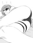  ass bed blanket blush cameltoe eyepatch greyscale highres infinite_stratos labia laura_bodewig long_hair lying monochrome on_side school_swimsuit shichimenchou skindentation sleeping solo swimsuit thigh_strap 