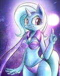  anthro blue_fur bra breasts cape clothing cutie_mark equine female friendship_is_magic fur glowing hair horn horse kyodashiro long_hair magic mammal my_little_pony open_mouth panties pony purple_eyes smile solo teeth trixie_(mlp) two_tone_hair underwear unicorn 