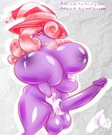  2013 balls big_balls big_breasts blush breast_squish breasts dickgirl dullvivid gloves hair hat huge_breasts intersex masturbation nipples paper_mario penis pink_hair purple_nipples purple_skin shadow_siren solo vivian witch_hat 