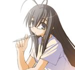  antenna_hair glasses kasuga_yukihito long_hair mahou_sensei_negima! mechanical_pencil pencil saotome_haruna solo 