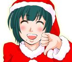  christmas green_hair idolmaster idolmaster_(classic) idolmaster_1 mole mole_under_mouth otonashi_kotori red_p santa_costume smile solo thumbs_down 