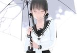  ^_^ bangs blush closed_eyes facing_viewer hair_ornament hair_over_shoulder happy holding holding_umbrella kiriman_(souldeep) long_hair long_sleeves neckerchief original school_uniform serafuku simple_background smile solo twintails umbrella upper_body white_background white_neckwear 