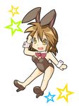  animal_ears bad_id bad_pixiv_id bare_legs brown_eyes brown_hair bunny_ears bunnysuit chibi hiiragi_matsuri lucky_star shing_(sorairo_factory) short_hair solo star 