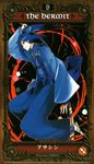  assassin_(fate/stay_night) blue_hair fate/stay_night fate_(series) hair_ribbon haruno_tomoya highres japanese_clothes long_hair long_sleeves male_focus ponytail ribbon sandals scan solo tarot 