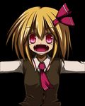 bad_id bad_pixiv_id blonde_hair fangs hair_ribbon nanatsume necktie outstretched_arms red_eyes ribbon rumia short_hair slit_pupils solo spread_arms touhou 